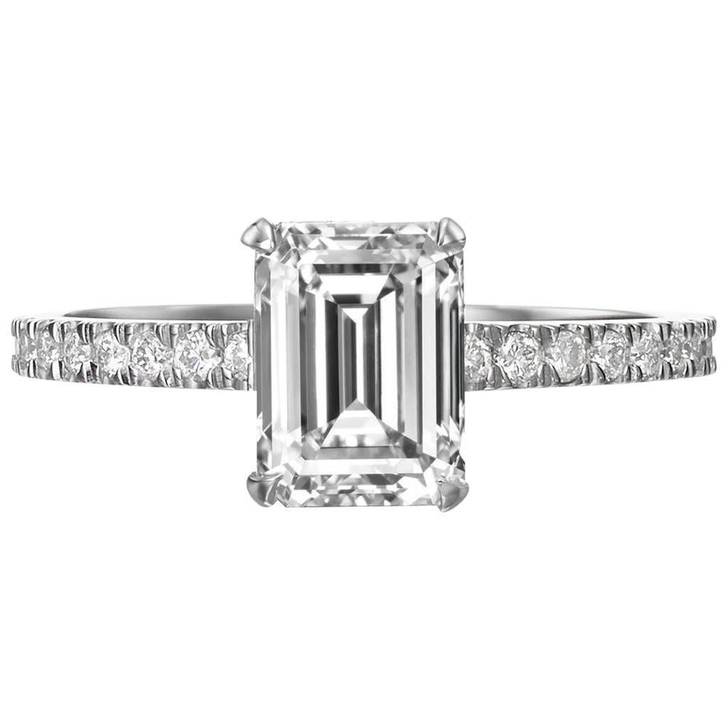 GIA Certified 2.05 Carat Emerald Cut Diamond Engagement Ring For Sale