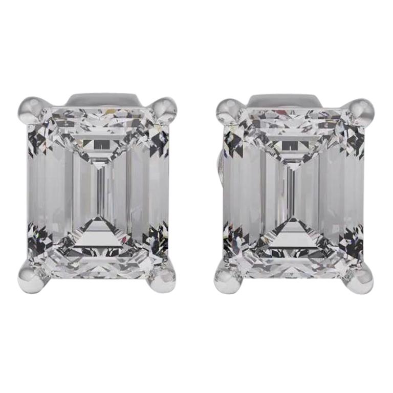 GIA Certified 2.05 Carat Emerald Cut Diamond Stud Earrings 14 Karat White Gold