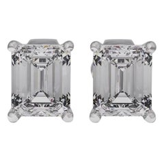 Clous d'oreilles en or blanc 14 carats avec diamants taille émeraude de 2,05 carats certifiés GIA