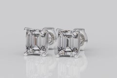 GIA Certified 2.05 Carat Emerald Cut Diamond Stud Earrings 14 Karat White Gold