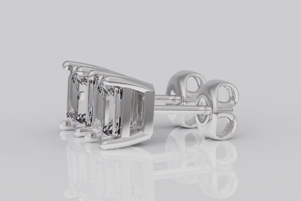 GIA Certified 2.05 Carat Emerald Cut Diamond Stud Earrings 14 Karat White Gold In New Condition For Sale In New York, NY