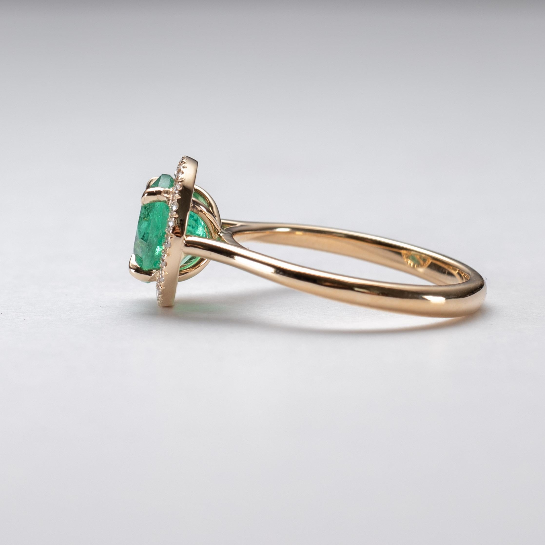 Modern GIA Certified 2.05 Carat Emerald Diamond Halo Ring For Sale