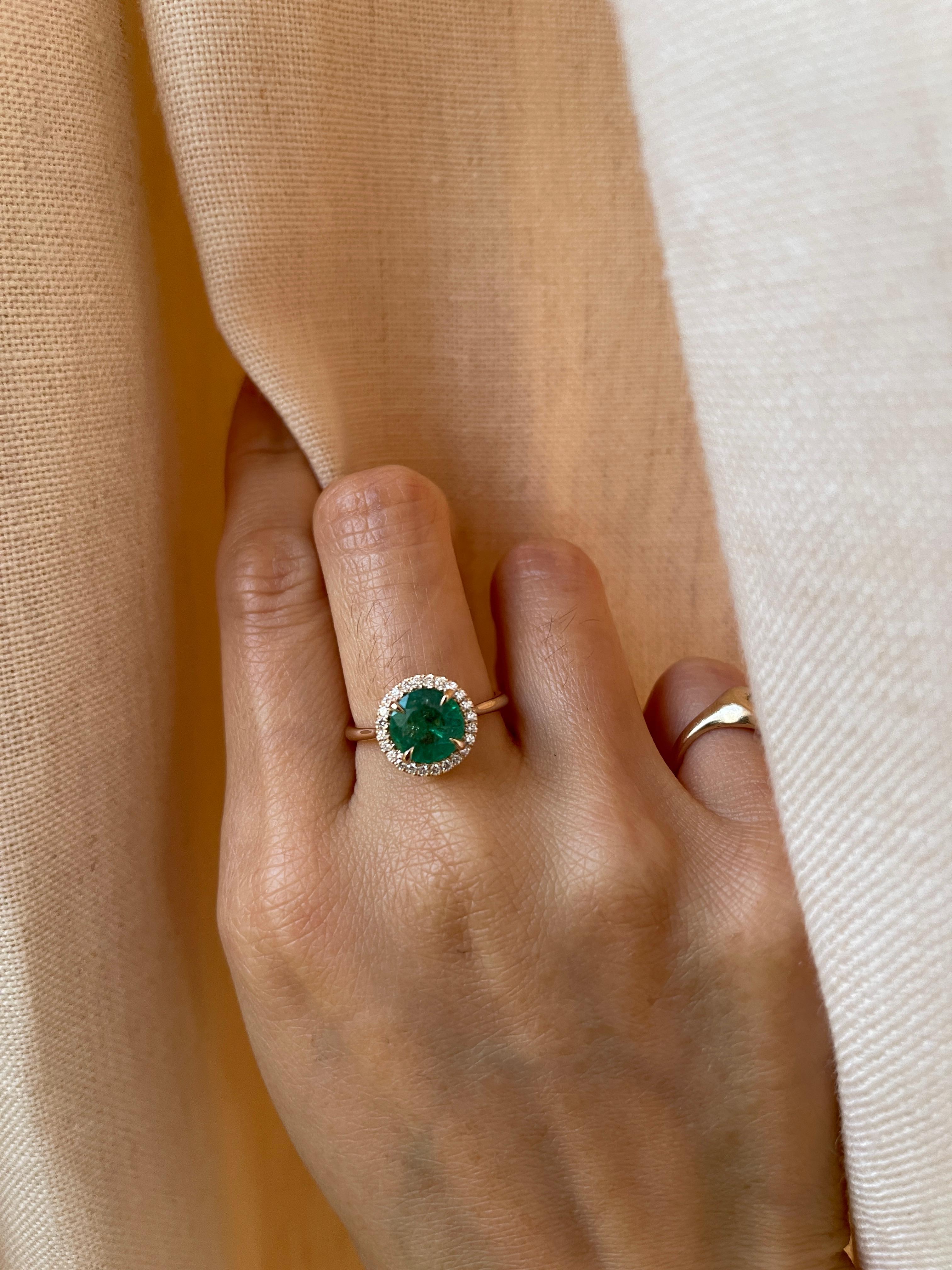 GIA Certified 2.05 Carat Emerald Diamond Halo Ring In New Condition For Sale In Wallingford, CT