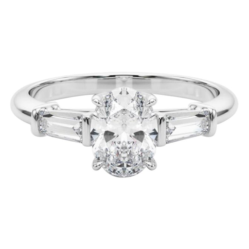 GIA Certified 2.05 Carat Oval & Baguette Classic 3-Stone Platinum Diamond Ring