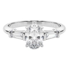 GIA Certified 2.05 Carat Oval & Baguette Classic 3-Stone Platinum Diamond Ring