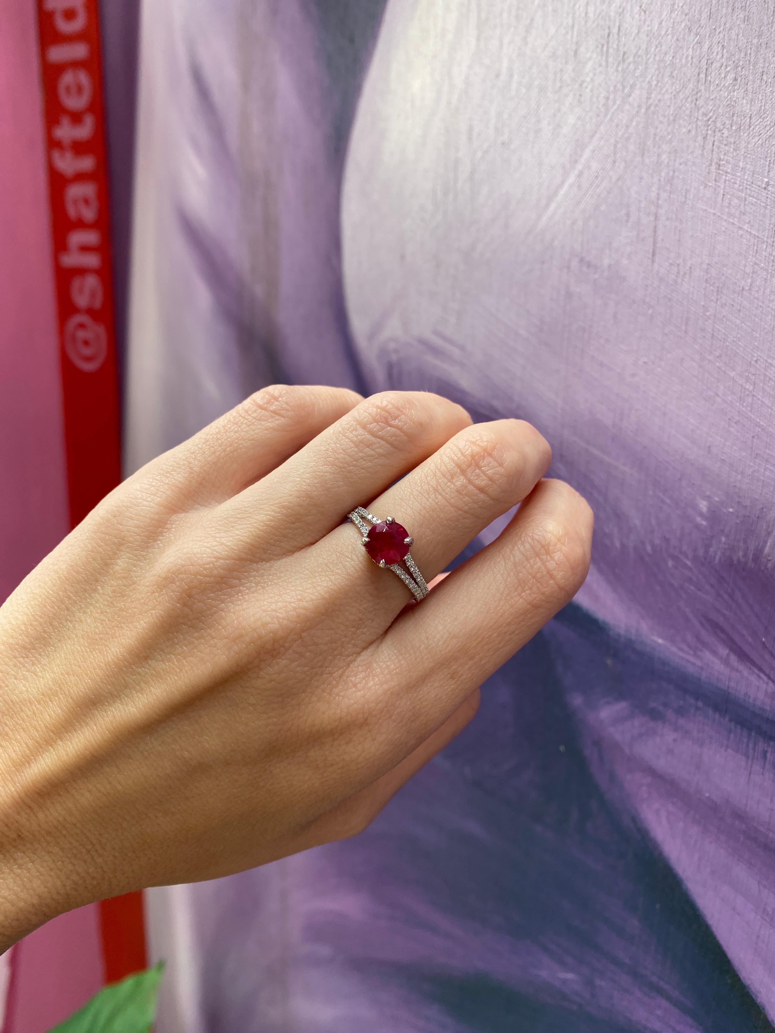 GIA Certified 2.05 Carat Pigeon Blood Round Ruby & Diamond Platinum Ring For Sale 10