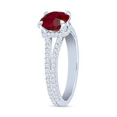 GIA Certified 2.05 Carat Pigeon Blood Round Ruby & Diamond Platinum Ring