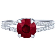 Bague en platine avec rubis rond couleur sang de pigeon de 2,05 carats certifié GIA
