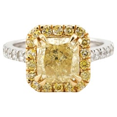 GIA Certified 2.05 Carat Radiant Cut Fancy Yellow Diamond Ring