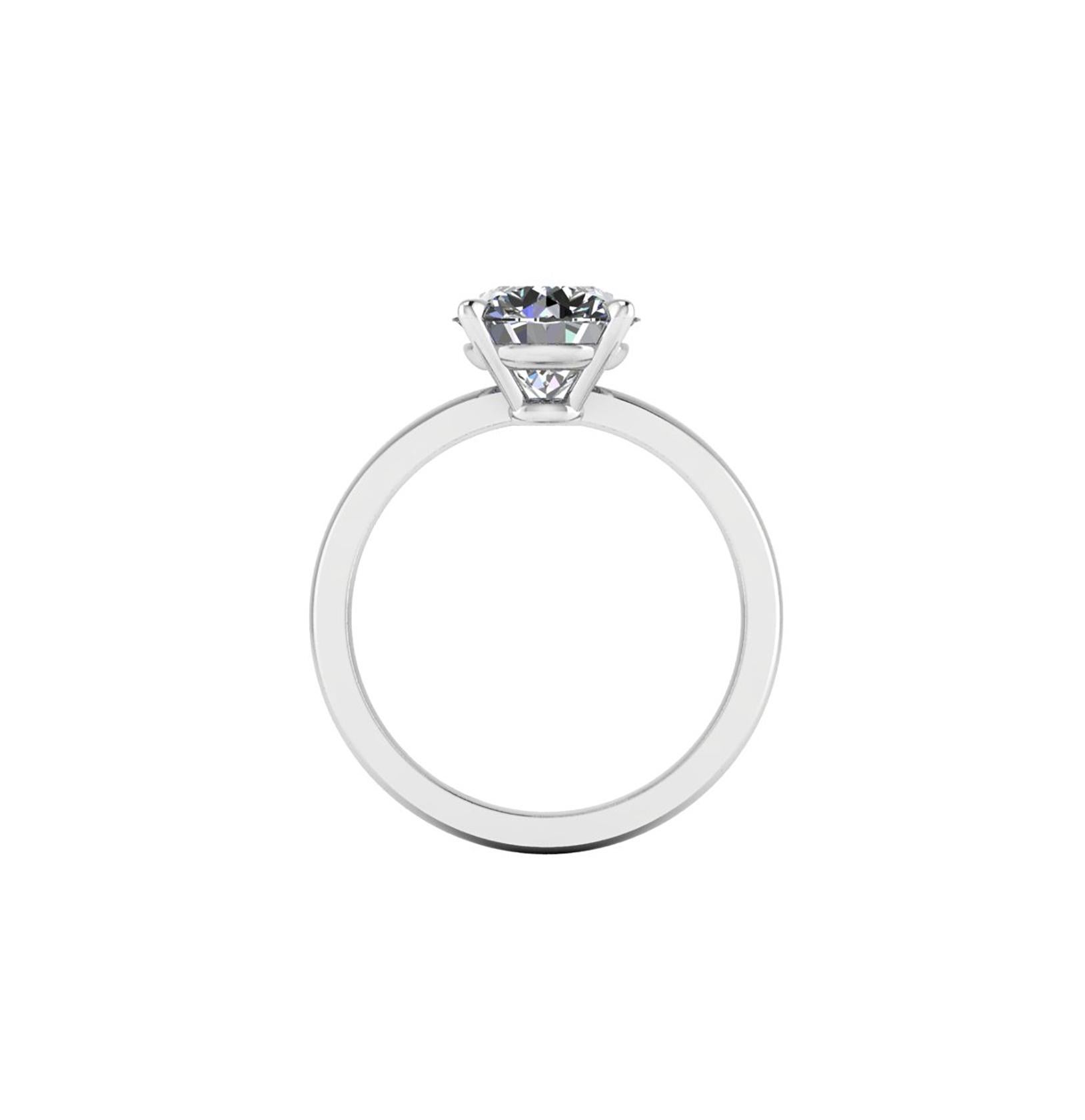 GIA Certified 2.05 Carat white round diamond, color H, clarity VS2, triple Excellent in Cut, Symmetry and Polishing, set in hand made Platinum 950 gold Solitaire engagement ring, made in New York City, a bold message of simplicity in design in favor