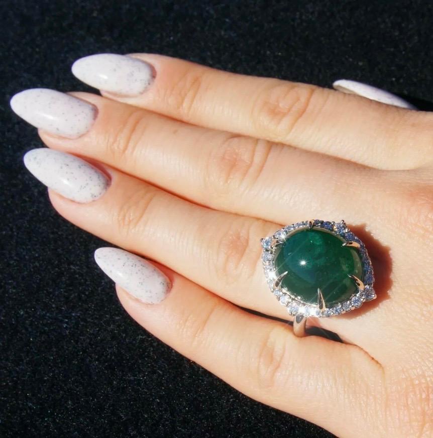 Oval Cut GIA Certified Massive 20 Carat Natural Emerald and Diamond Cocktail Ring