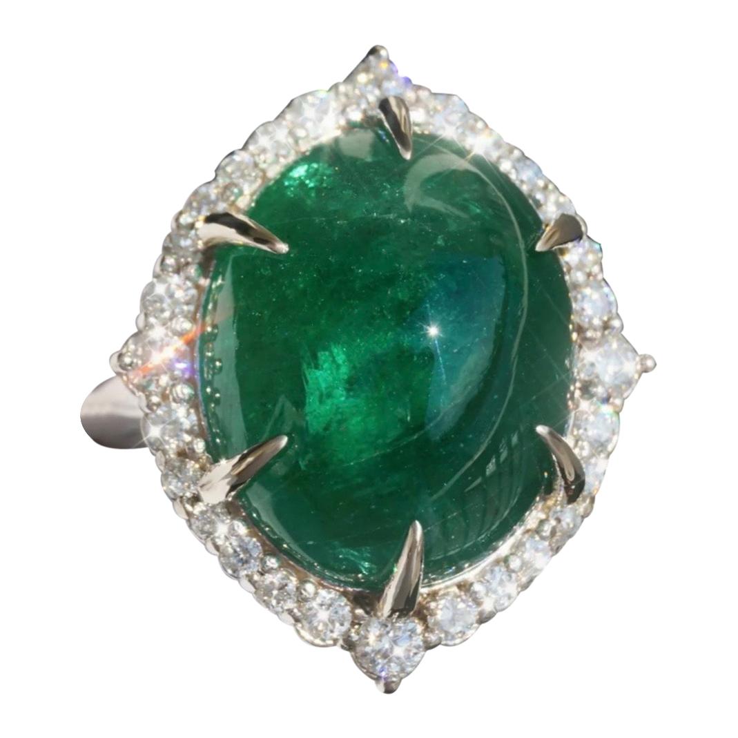 GIA Certified Massive 20 Carat Natural Emerald and Diamond Cocktail Ring