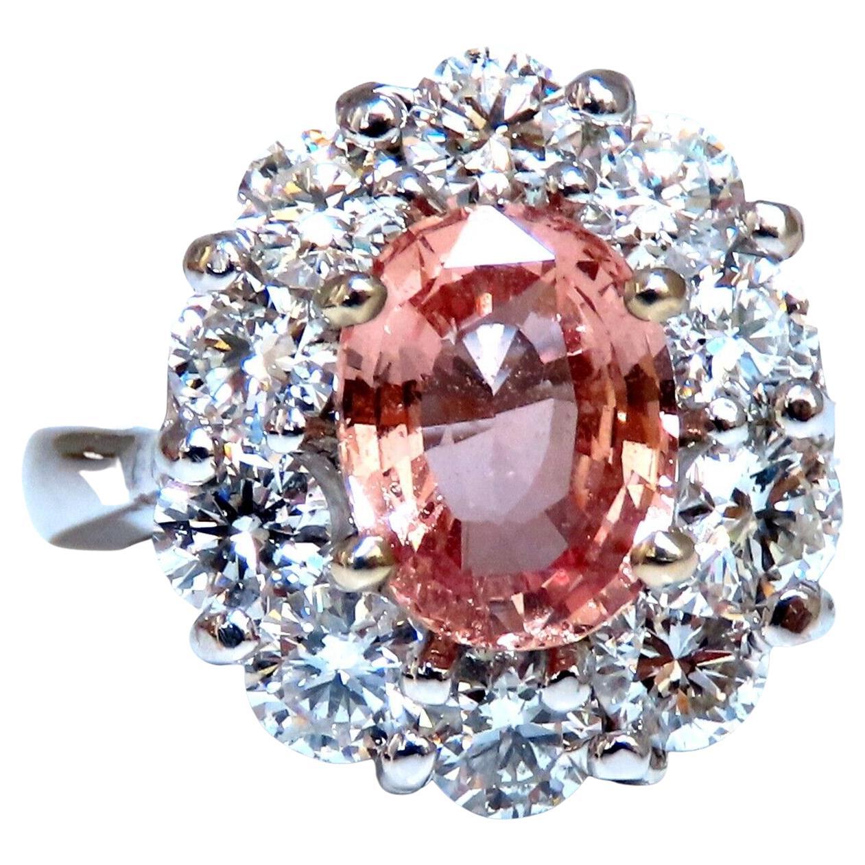 GIA Certified 2.05 Carat Natural Padparadscha Pink Sapphire Diamond Ring Fine For Sale
