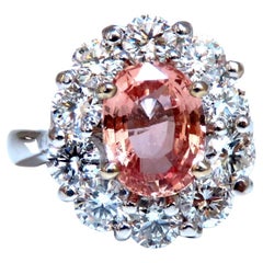 GIA Certified 2.05 Carat Natural Padparadscha Pink Sapphire Diamond Ring Fine