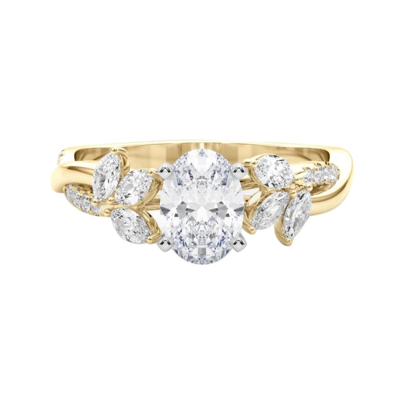 Bague en diamant certifié GIA 2.05ct ovale entrelacé Garden Flower Vine