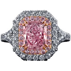 GIA Certified 2.05 Carat Radiant Fancy Light Orangy Pink Diamond Ring