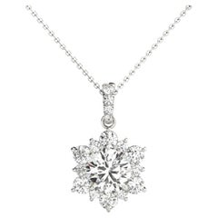 GIA Certified 2.05ct Round Diamond Cluster Halo Pendant Necklace in White Gold