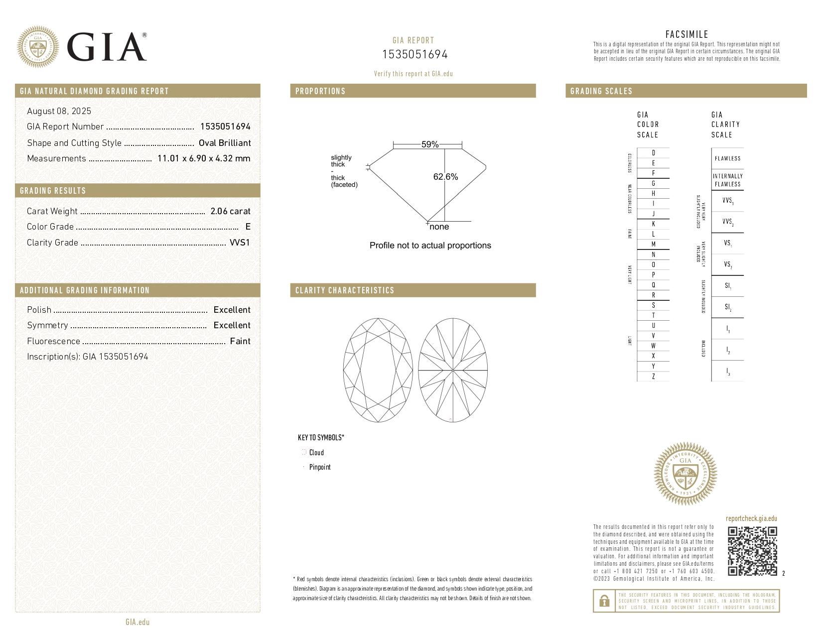 GIA zertifiziert 2,06 Karat Oval Cut Diamant E Farbe VVS1 Solitär Ring im Zustand „Neu“ im Angebot in Chicago, IL