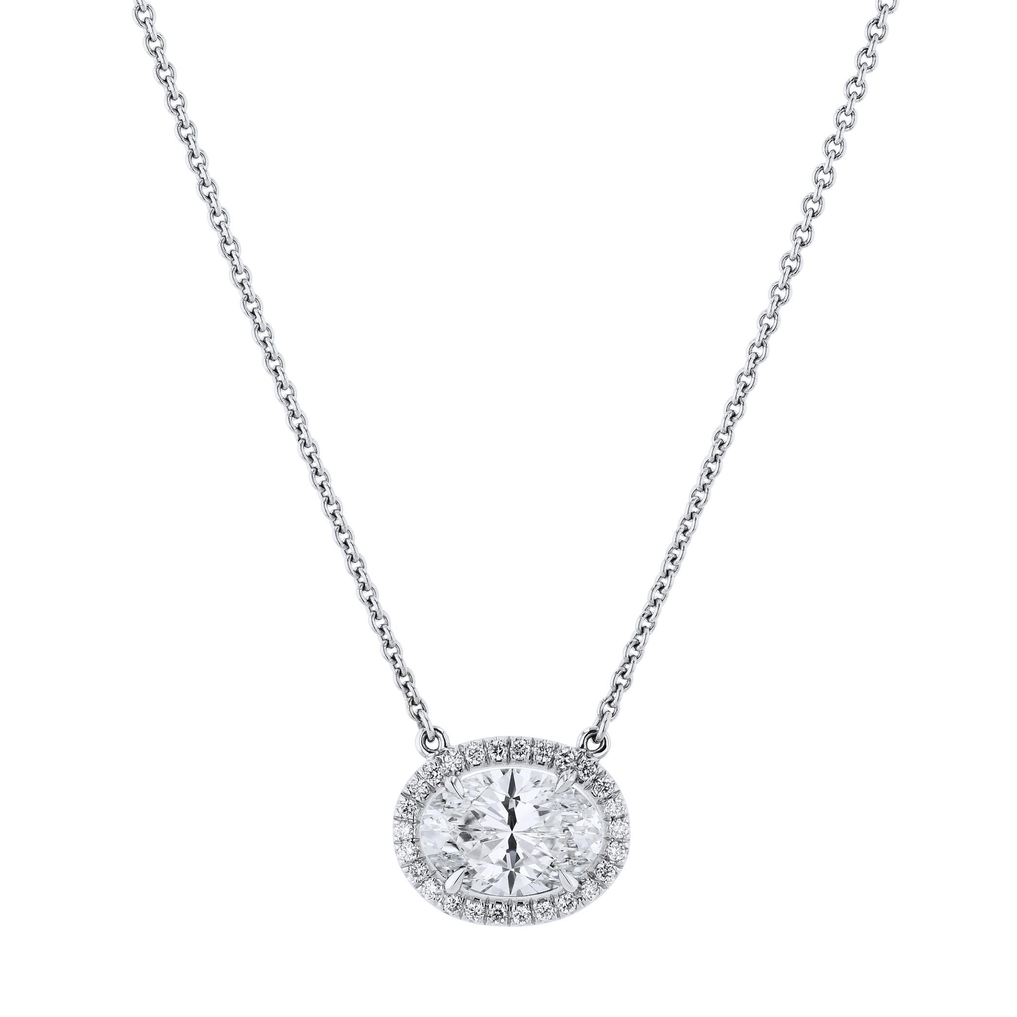 Oval Cut GIA Certified 2.06 Carat Oval Diamond Pave Pendant Necklace For Sale