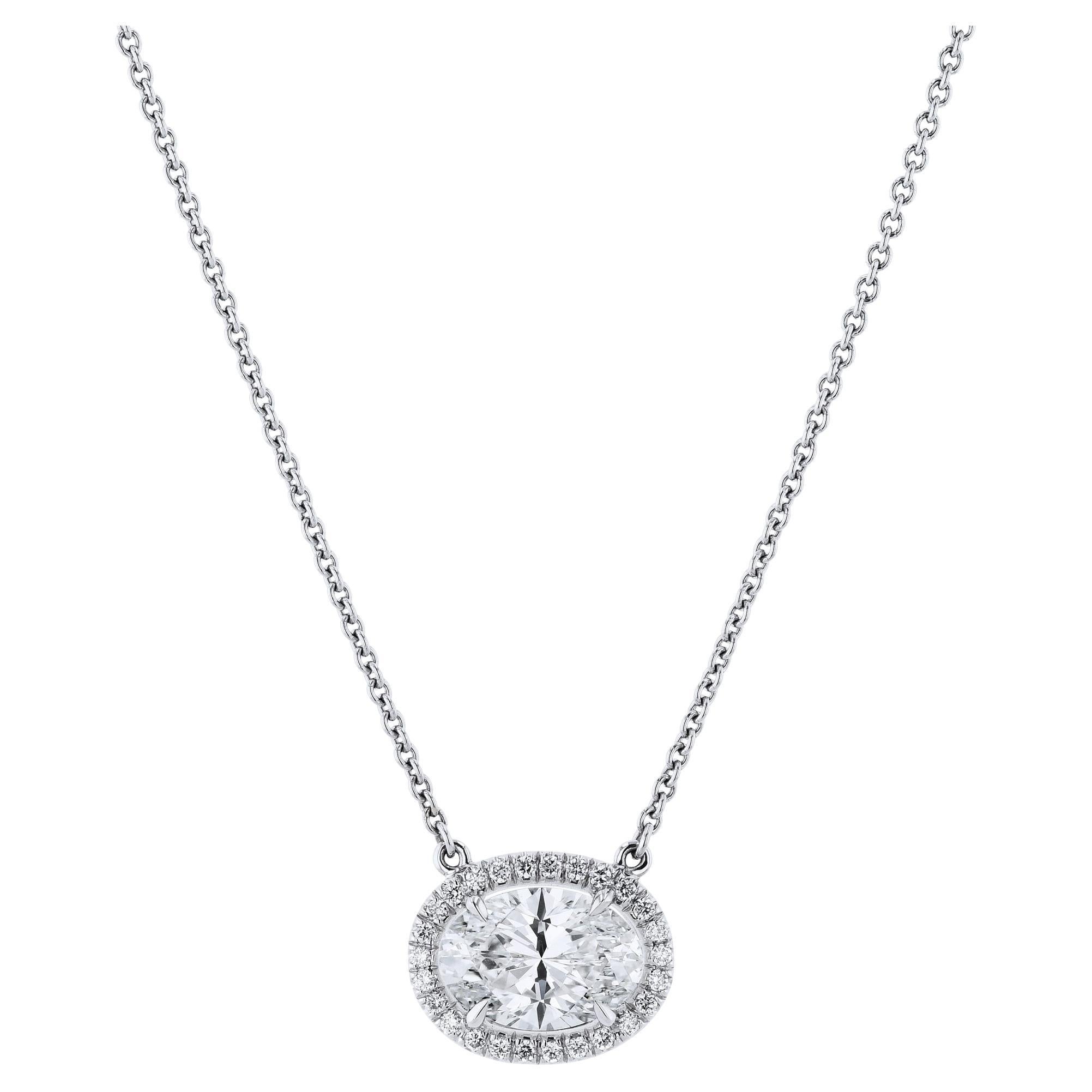 GIA Certified 2.06 Carat Oval Diamond Pave Pendant Necklace For Sale
