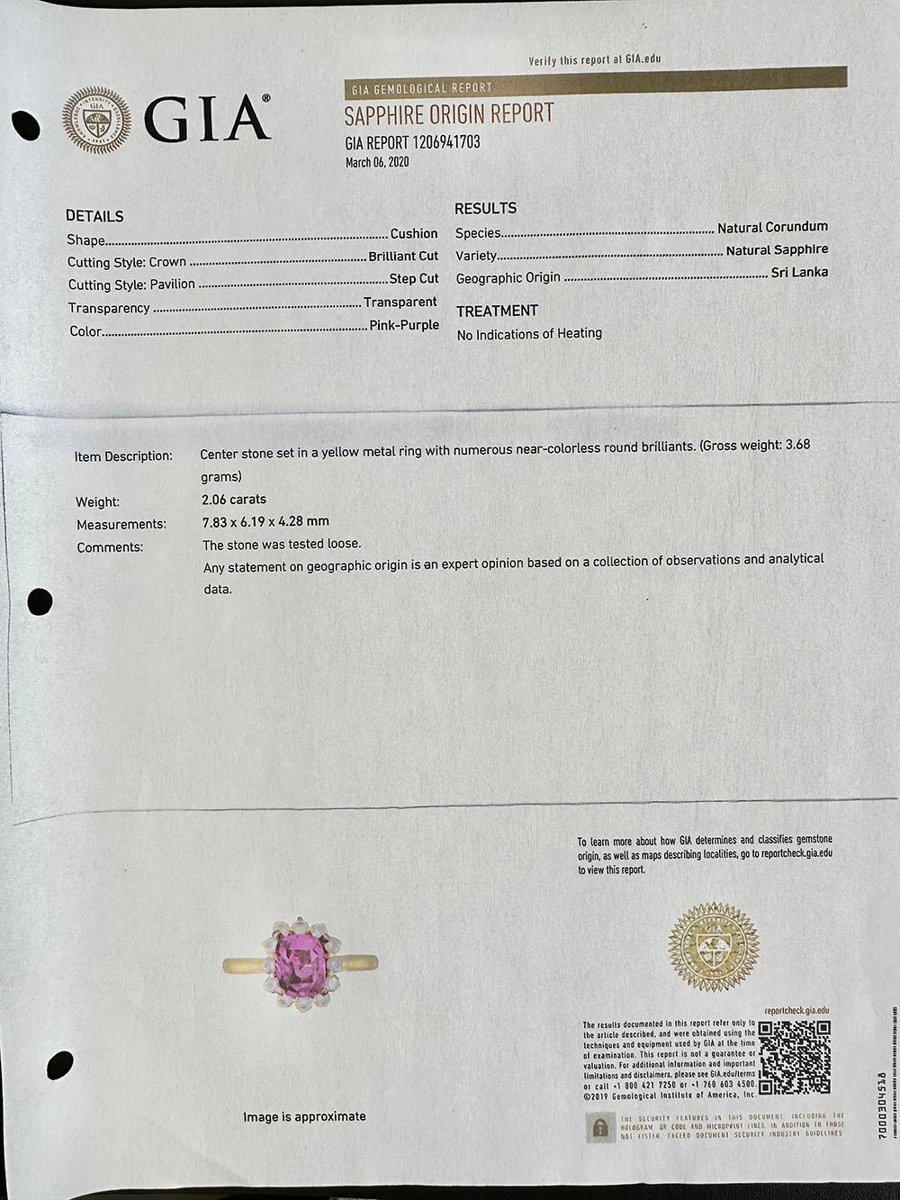 Cushion Cut Tiffany GIA Certified 2.06 Carat vivid Pink Sapphire 18K Gold Tiffany & Co. Ring For Sale