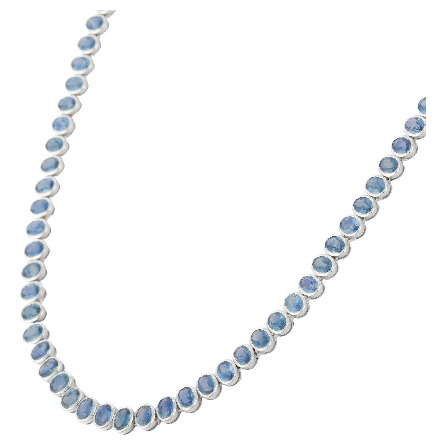 Certified 20.6 Ct Blue Sapphire Wedding Necklace in 18K White Gold For Sale