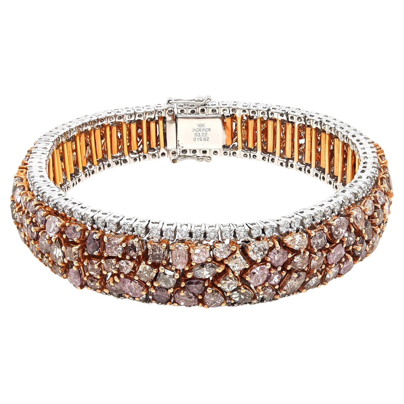 GIA Certified 20.68 Carats Fancy Diamond White and Yellow Gold Bracelet