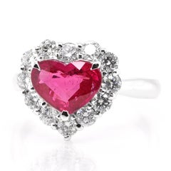 GIA Certified 2.07 Carat Natural, Heart-Cut Madagascar Ruby Ring Set in Platinum