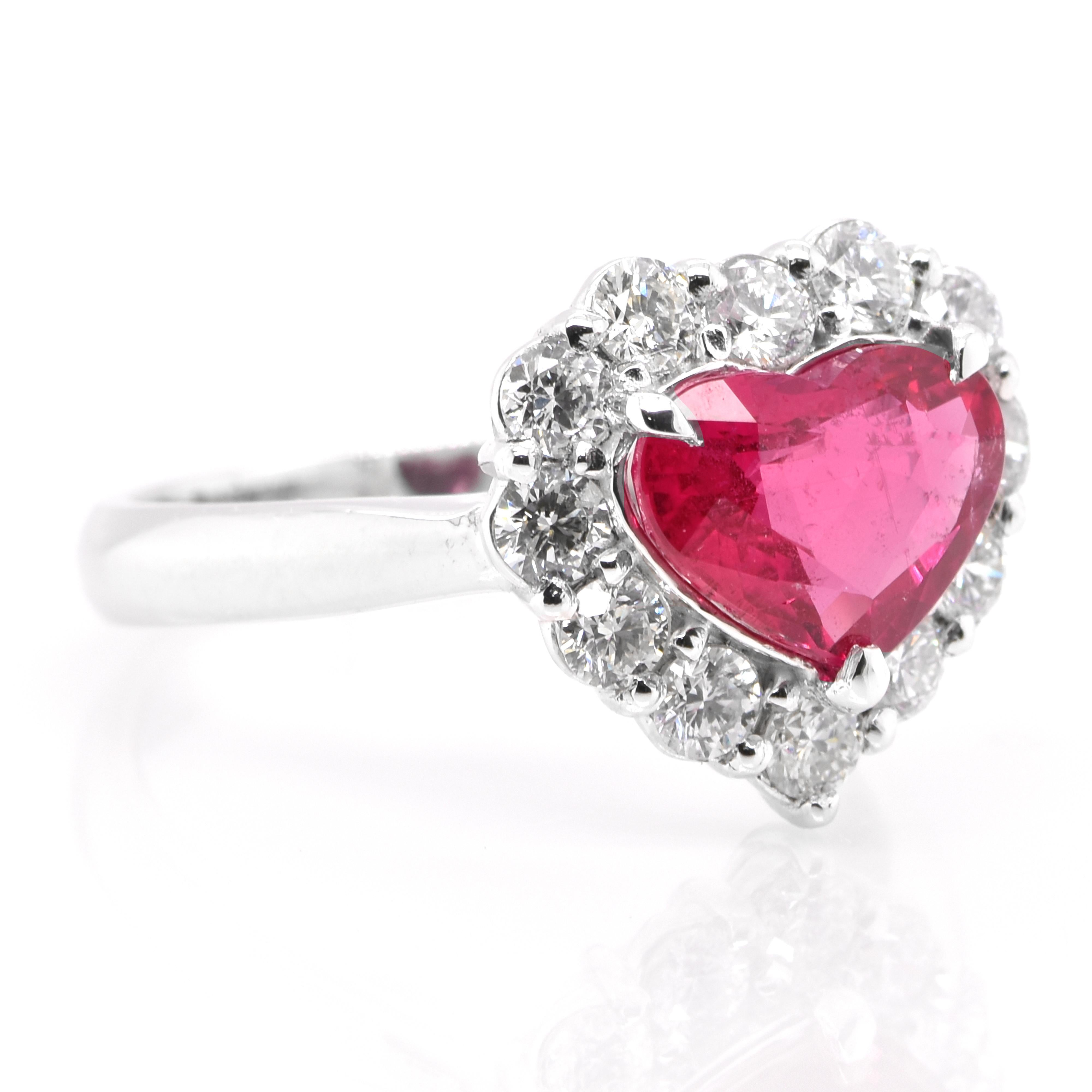 GIA Certified 2.07 Carat Natural, Heart-Cut Madagascar Ruby Ring Set in ...
