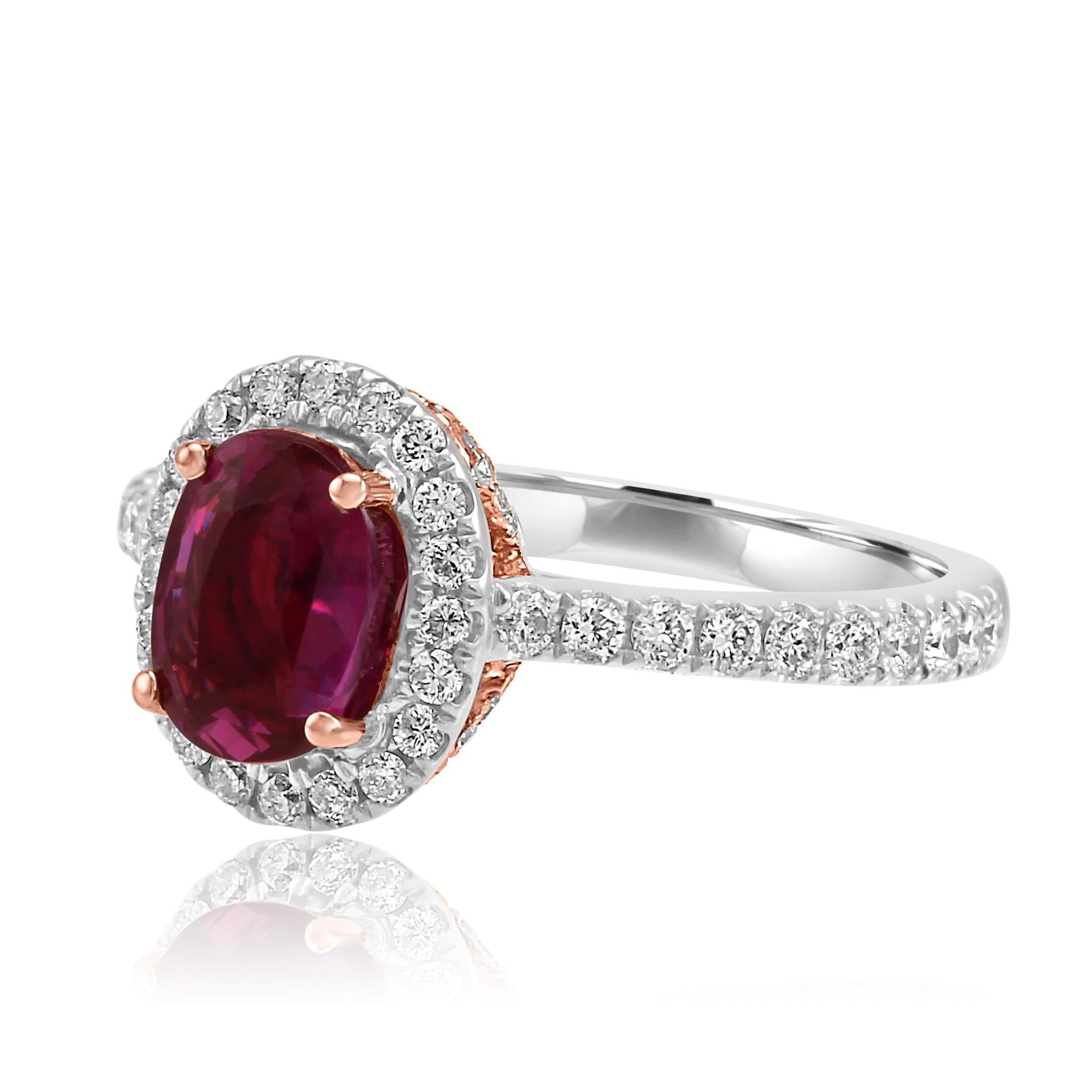 Modern GIA Certified 2.07 Carat No Heat Burma Purple Sapphire Two Color Gold Halo Ring