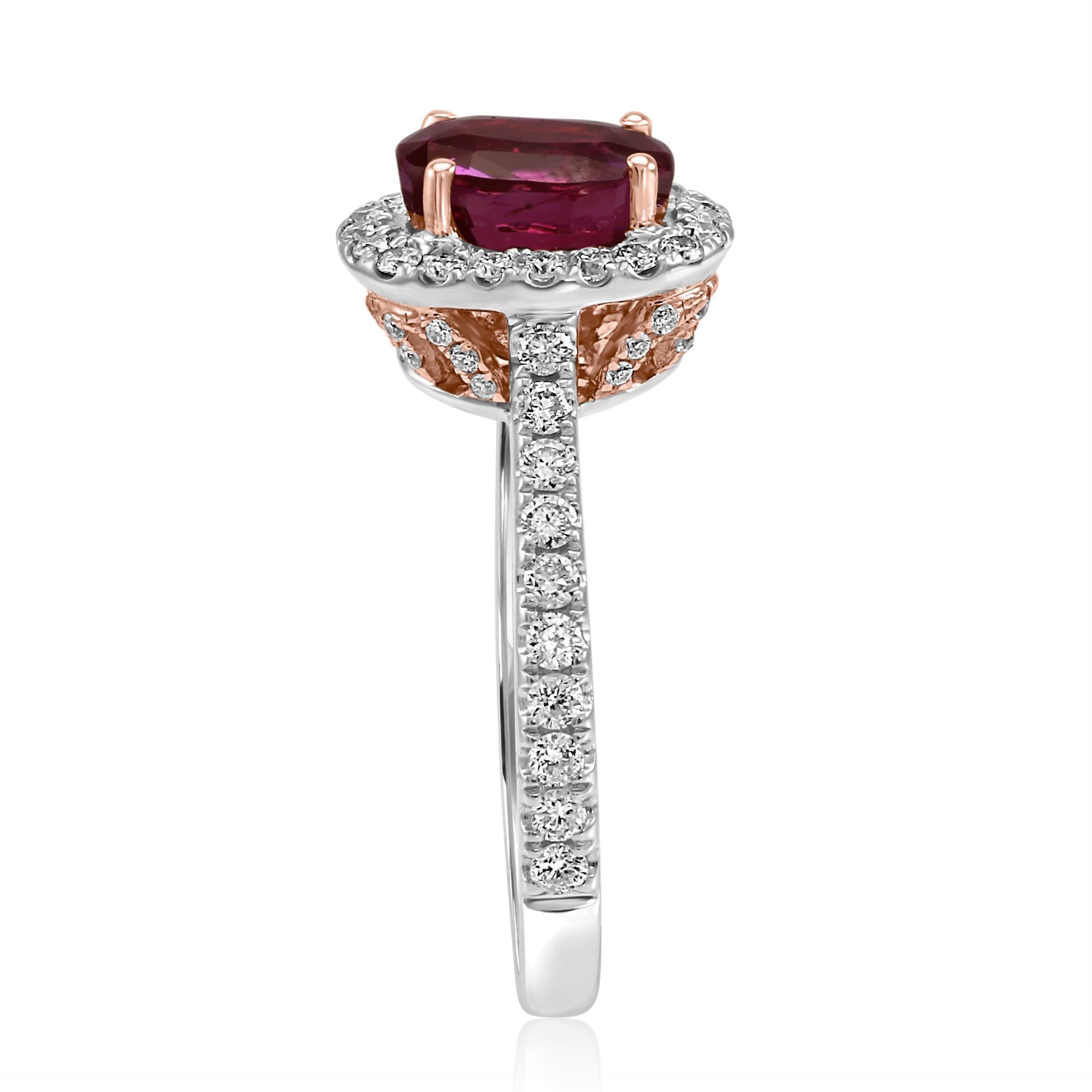 GIA Certified 2.07 Carat No Heat Burma Purple Sapphire Two Color Gold Halo Ring In New Condition In NEW YORK, NY