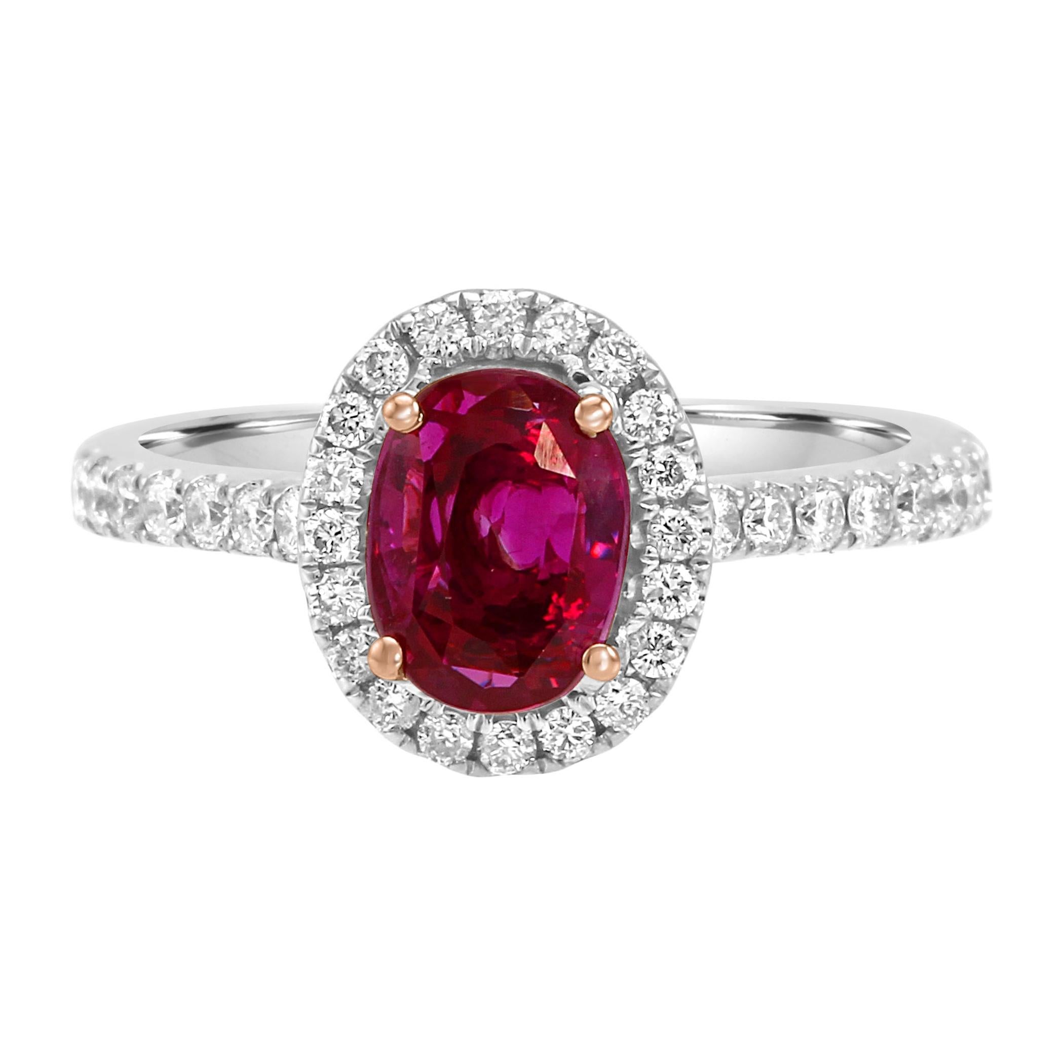 GIA Certified 2.07 Carat No Heat Burma Purple Sapphire Two Color Gold Halo Ring