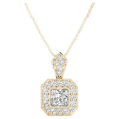 GIA Certified 2.07 Carat Princess Diamond Milgrain Halo Yellow Gold Pendant