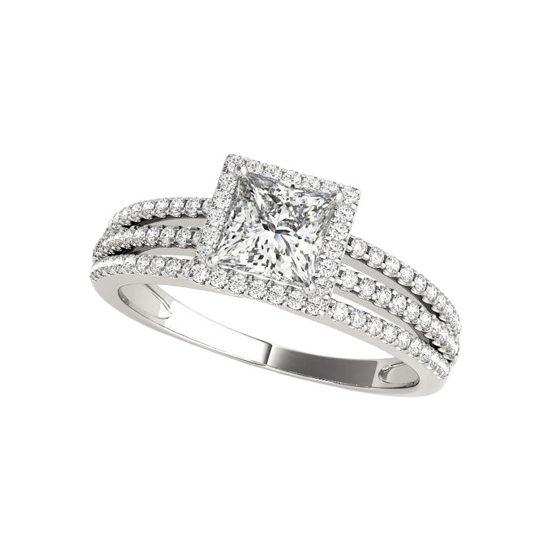 GIA Certified 2,07 Carati Princess Square Halo Multi-Band Platinum Diamond Ring