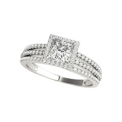GIA Certified 2,07 Carati Princess Square Halo Multi-Band Platinum Diamond Ring