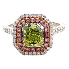GIA Certified 2.07 Carat Radiant Cut Natural Fancy Green Yellow VS1 Diamond