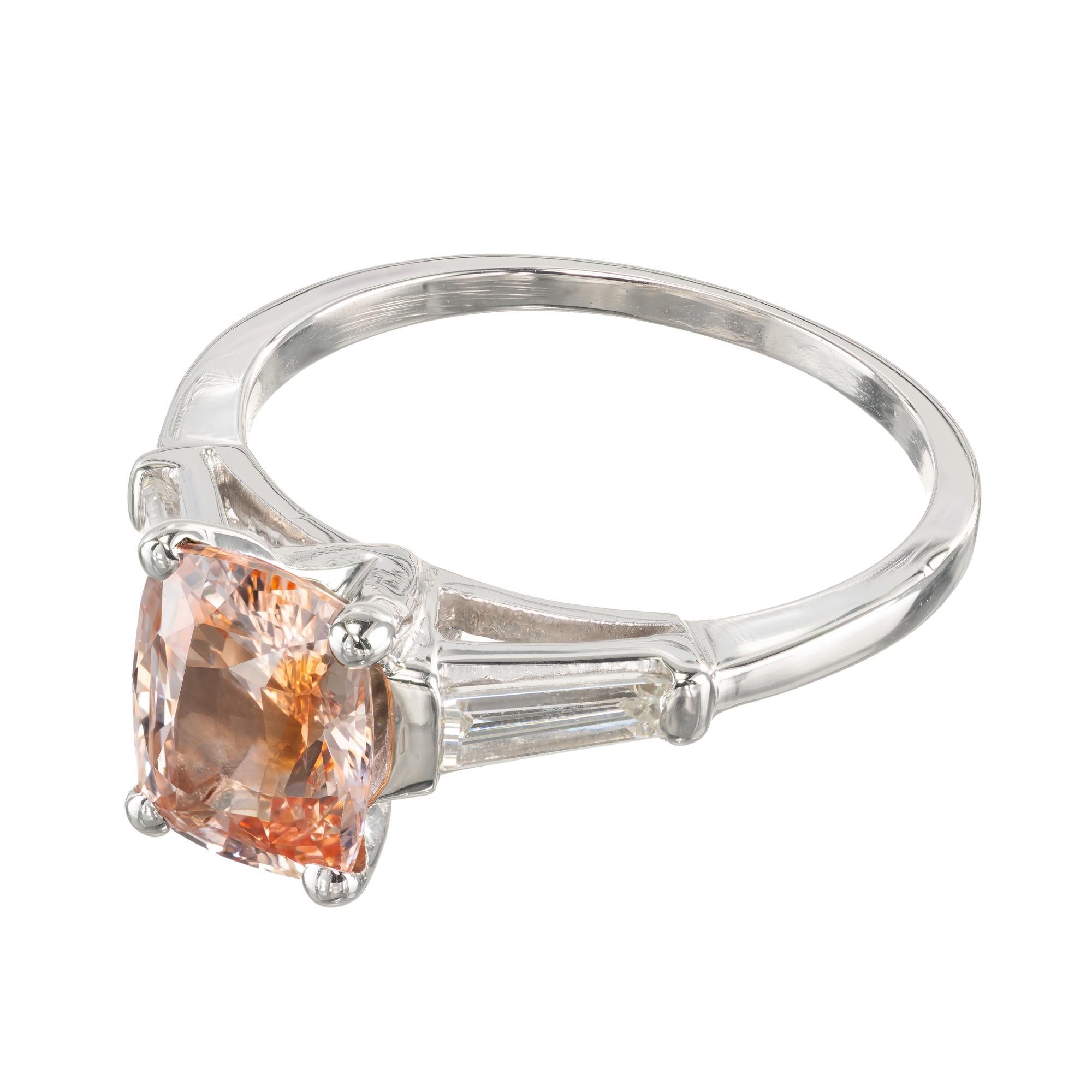 Cushion Cut GIA Certified 2.07 Carat Sapphire Diamond Platinum Three-Stone Engagement Ring For Sale