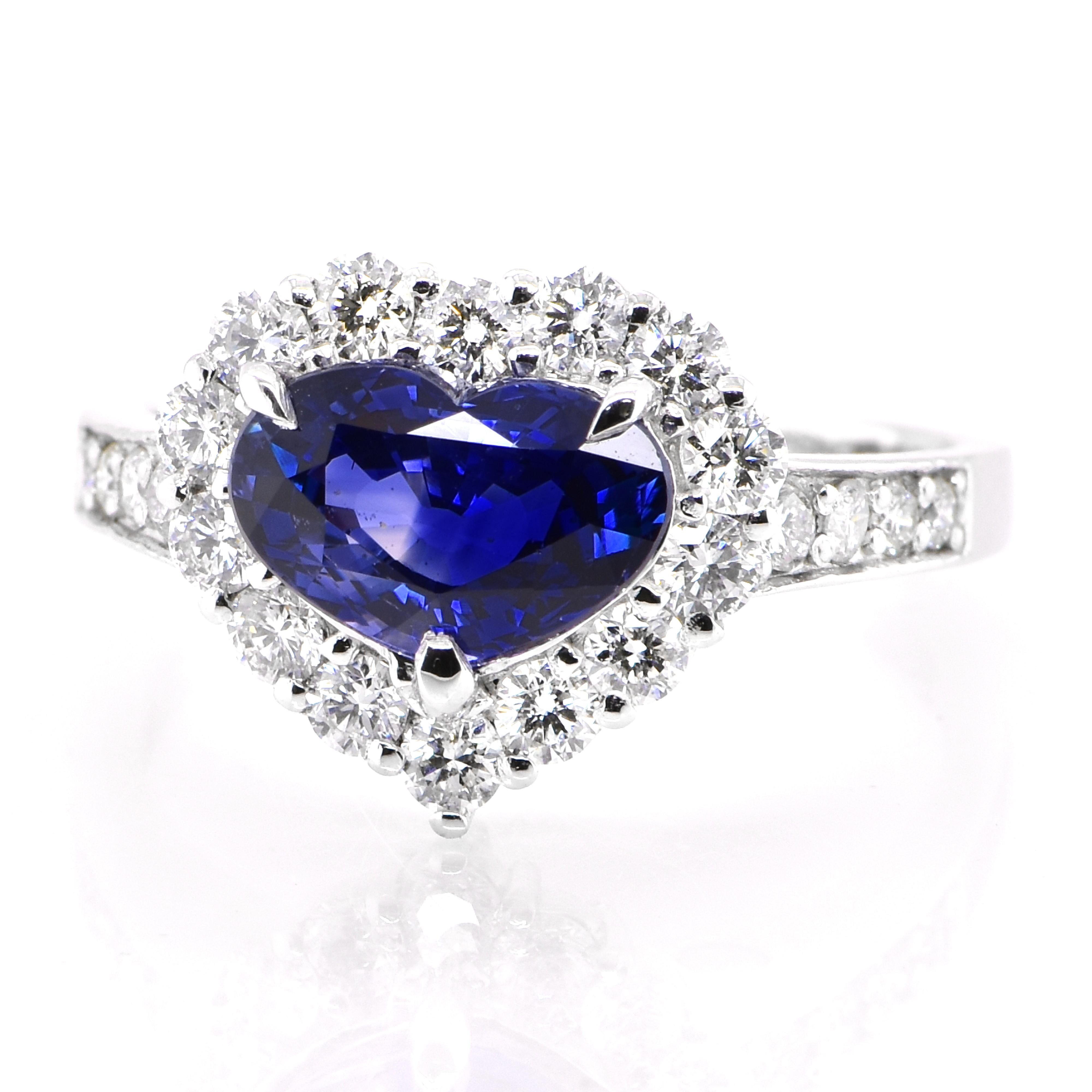 A beautiful ring featuring 2.07 Carat Natural Blue Sapphire and 0.67 Carats Diamond Accents set in Platinum. Sapphires have extraordinary durability - they excel in hardness as well as toughness and durability making them very popular in jewelry.