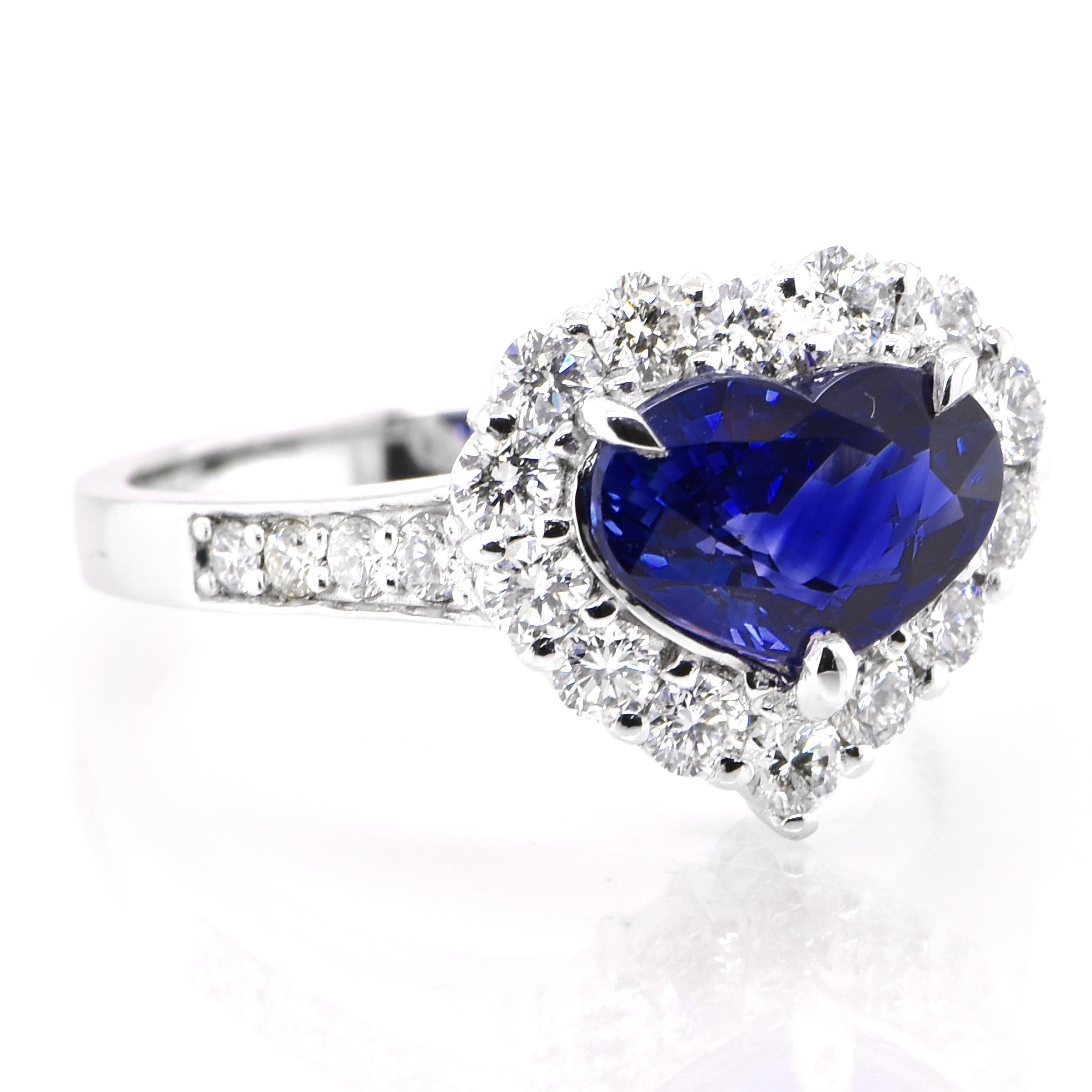 Modern GIA Certified 2.07 Carat, Unheated, Heart-Cut Sapphire & Diamond Set in Platinum For Sale