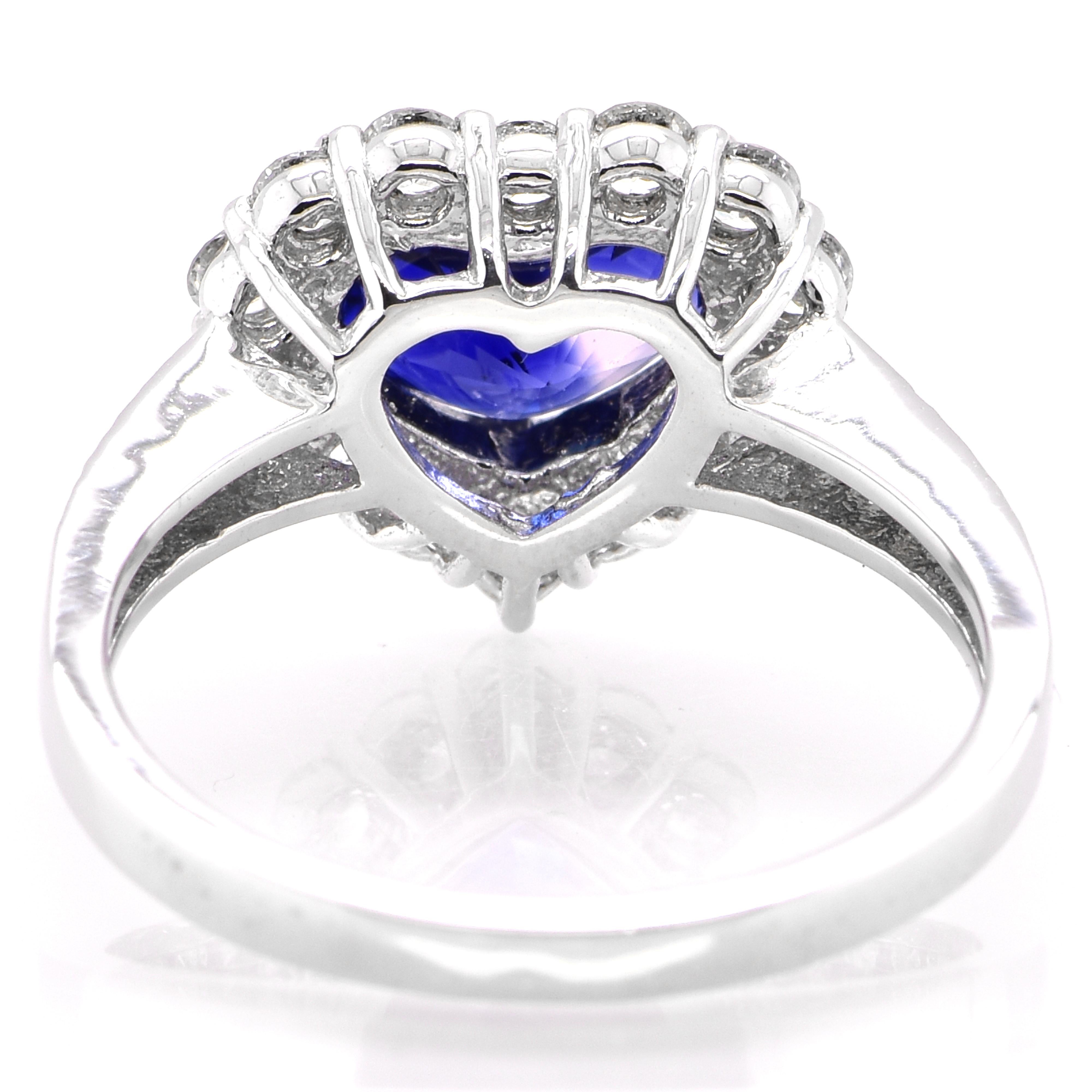 Women's GIA Certified 2.07 Carat, Unheated, Heart-Cut Sapphire & Diamond Set in Platinum For Sale