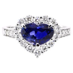 Vintage GIA Certified 2.07 Carat, Unheated, Heart-Cut Sapphire & Diamond Set in Platinum