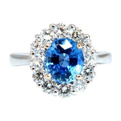 GIA Certified 2.07ct Natural No Heat Sapphire Diamond Ring Unheated 18 Karat