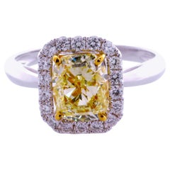 GIA Certified 2.08 Carat Cushion Cut Natural Fancy Yellow SI1 14 Karat Gold Ring