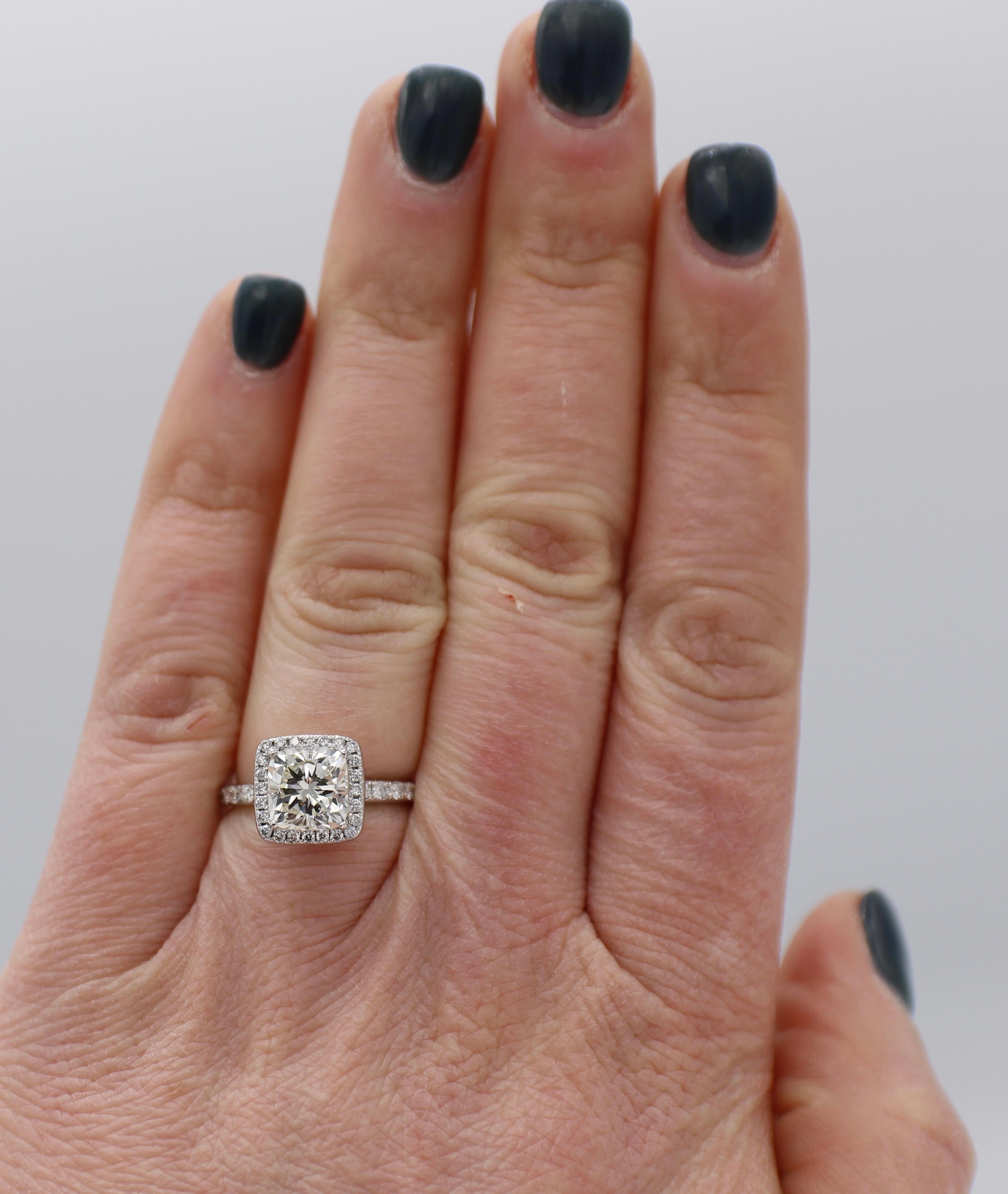 Women's GIA Certified 2.08 Carat Cushion Diamond Halo Platinum Engagement Ring