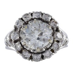 GIA Certified 2.08 Carat Old European-Cut Diamond Halo Engagement Ring