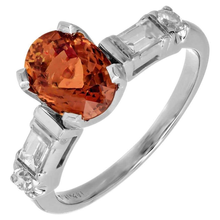 Sphere Orange Rings Fiery 3 Carat Orange Sapphire and Diamond Vintage Gemstone Engagement ...