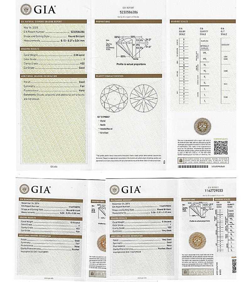 Bague de fiançailles certifiée GIA avec un diamant central de 2.08ct et un diamant latéral de 1.09ct Bon état - En vente à New York, NY