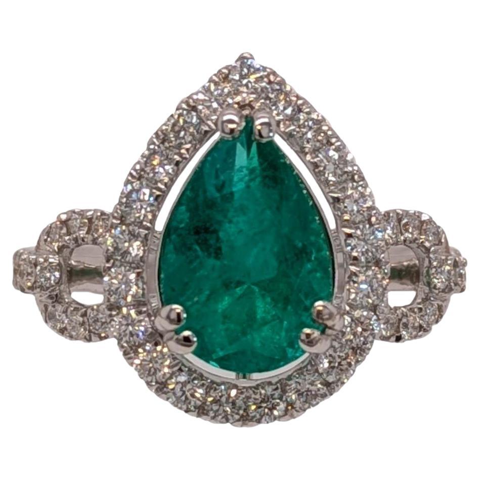 GIA Certified 2.08cts Anillo de Diamante Esmeralda Colombiana en Oro de 14K  Pera 10x8mm