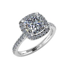 Anello di fidanzamento certificato GIA con diamante taglio cuscino da 2,09 carati e colore I Pave