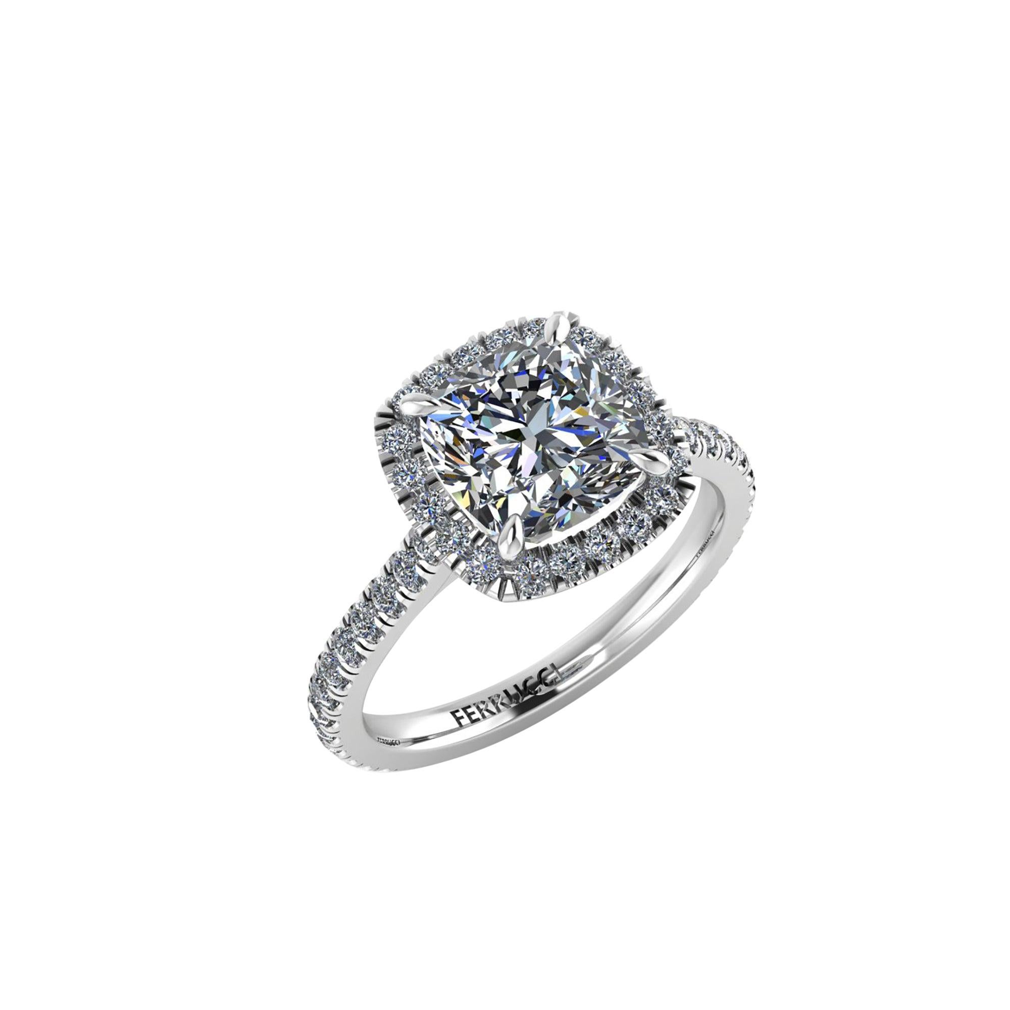 GIA Certified 2.09 Carat Cushion Cut Diamond I Color Pave Engagement Ring